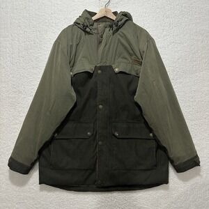 Cabela's Men's Green Full Zip Quilted Lined Hooded Flap Pocket Jacket Size XL